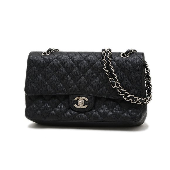 Chanel Matelasse 25 Double Chain Shoulder Bag in Caviar Skin, Black, A01112 - Picture 1 of 9